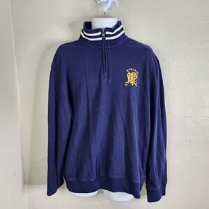 Ralph Lauren Polo Sweater Men XL Pullover Qaurter Zip PRL Gold logo French Navy
